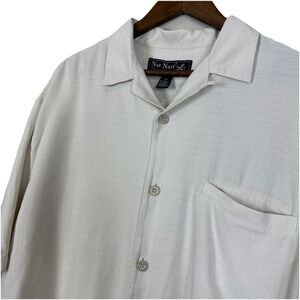 Nat Nast Shirt Mens XL Ivory Beige Lightweight Silk Short Sleeve Button Down